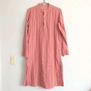 Fabindia Midi Dress 38 M/L*Heather Red Cotton Long Sleeve Tunic Top Button Slit